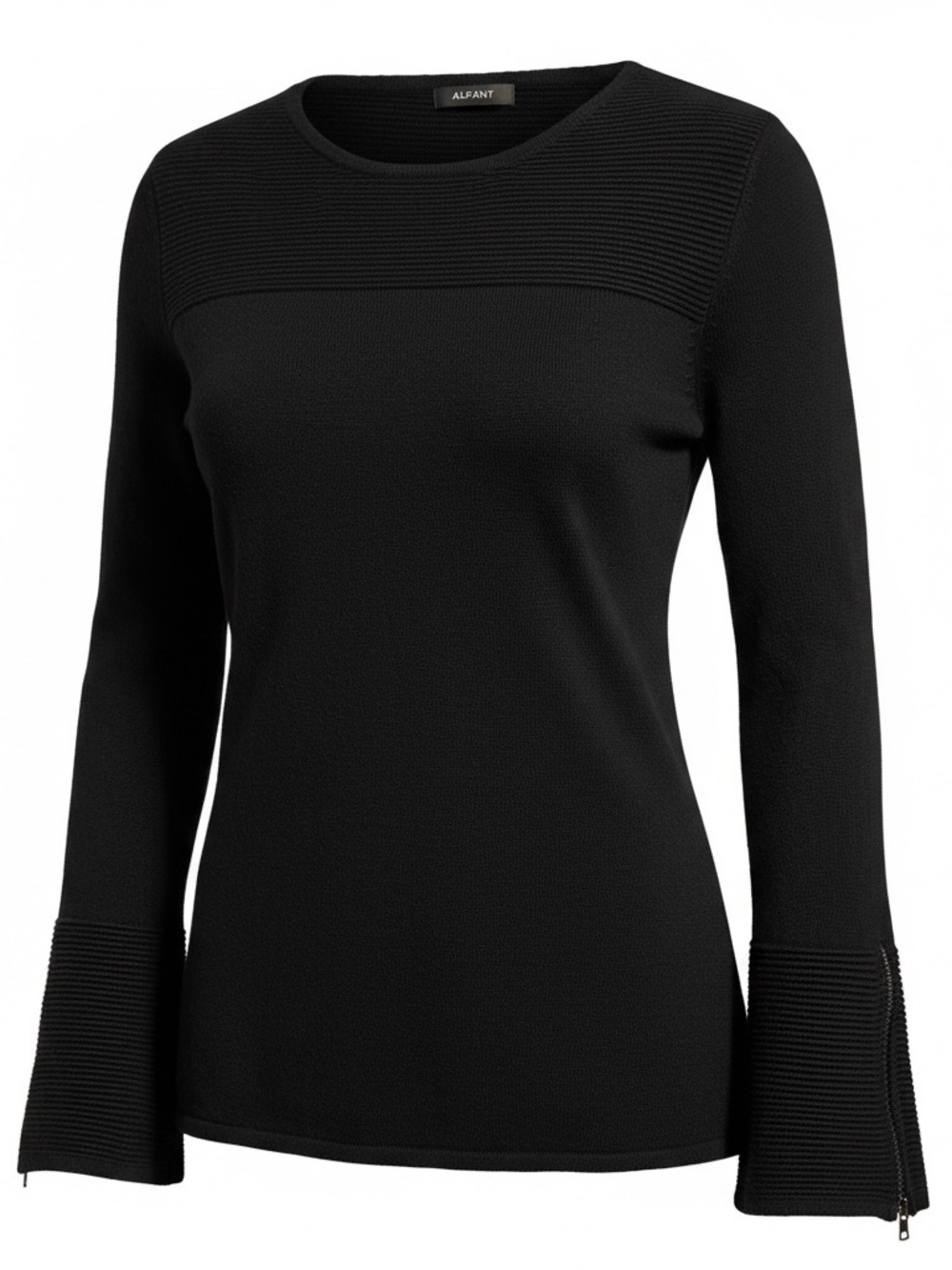 Women's Alfani Black Knit Sweater W/ Bell Sleeves & Zipper Detail Size S